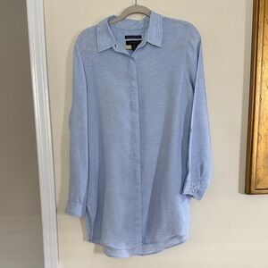 Tahari 100% Linen Casual Button-Down Shirt Tunic Blouse, L